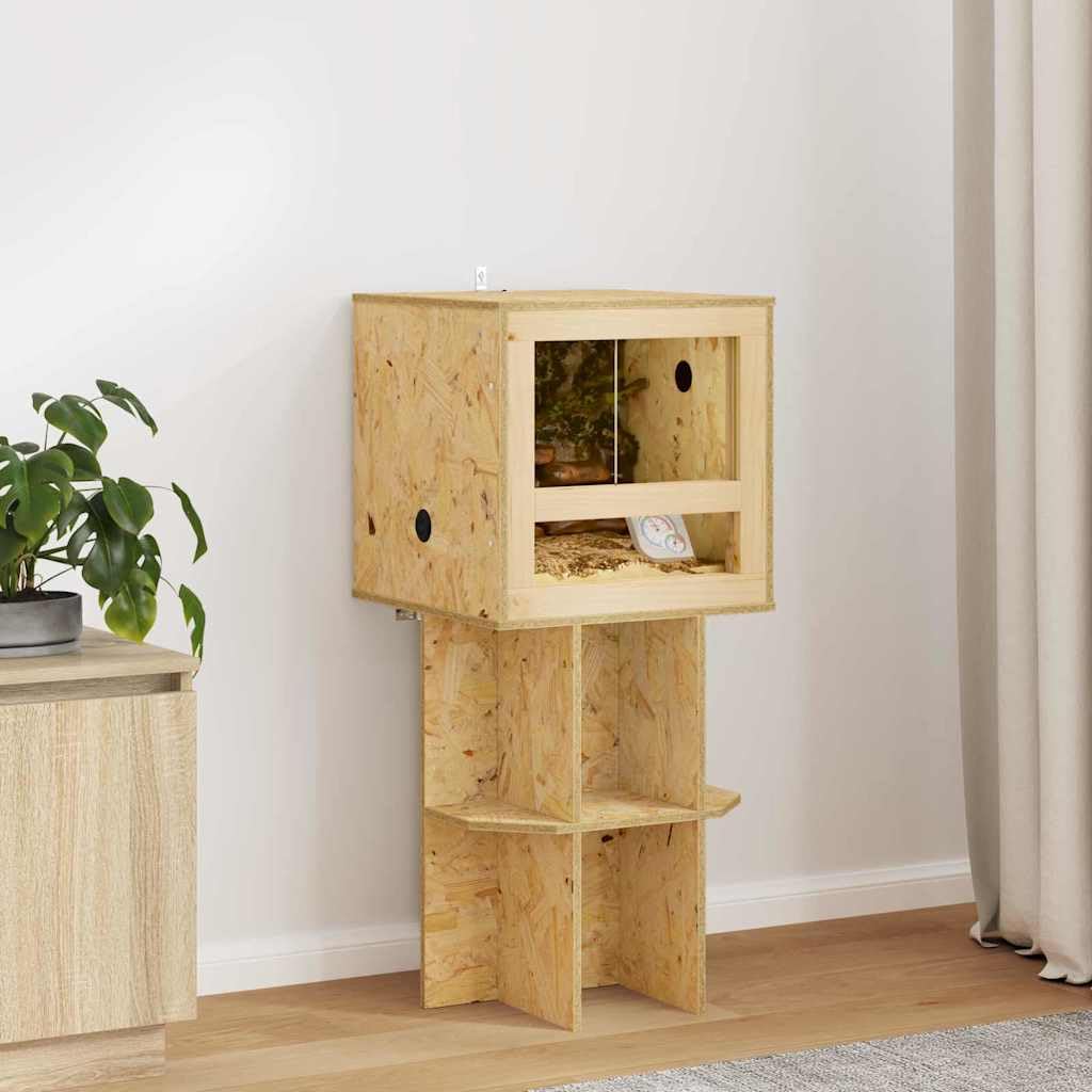 Terrario marrón 40 x 40 x 40 cm OSB con termómetro, casa de reptiles y recinto de vivario, caja de cristal con ventilación, versátil para terrarios del desierto y selva tropical, ideal para
