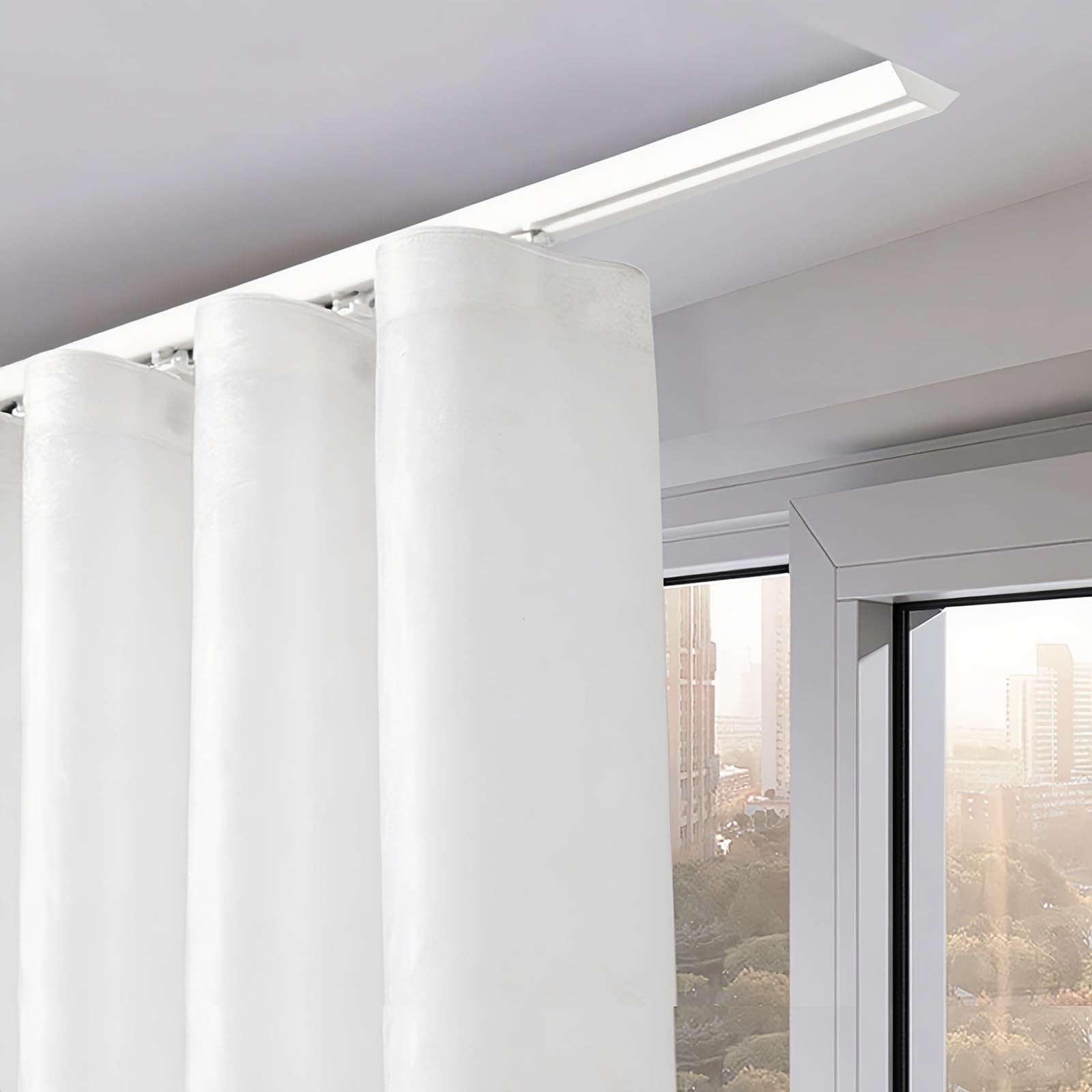 WQPMNYG Ceiling Mounted Room Divider Track for Curtains - Aluminum Curtain Rail, 6.6FT (200CM) for Office, Living Room, Bedroom - White Design, Versatile &