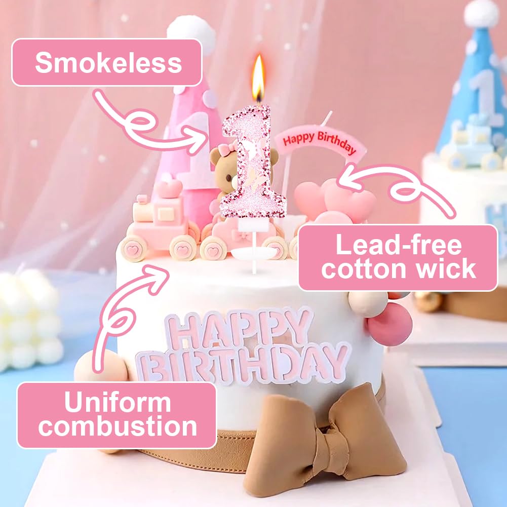 Bougies d'anniversaire Numéro 1, Bougie Chiffre 3D Rose, Décoration Gâteau Anniversaire