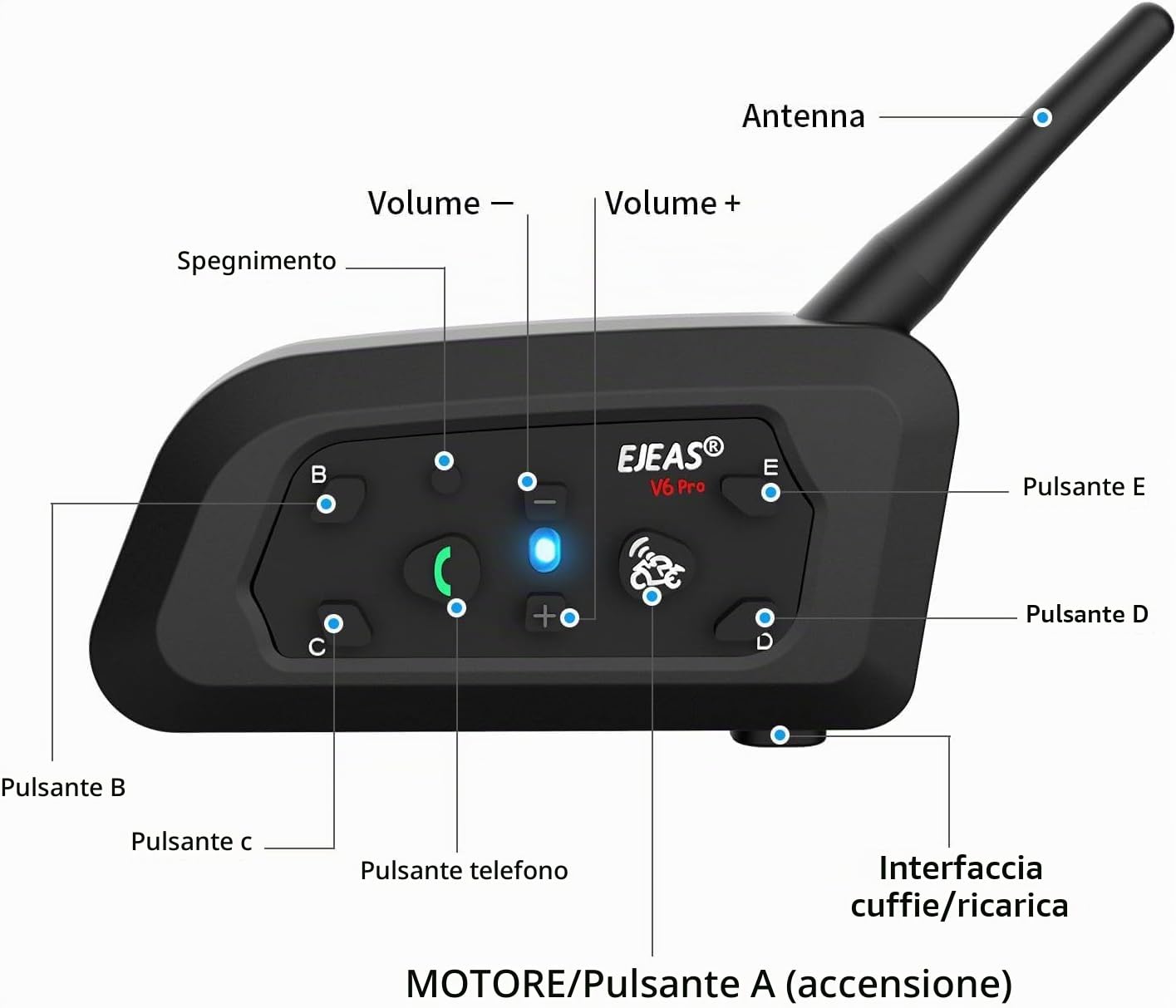 LEMNOI V6 Pro Interfono Casco Bluetooth per Moto, Compatibilità Navigatore e MP3, Scocca Impermeabile, Massimo 6 Piloti in un Raggio di 1200m, Interfono con Cuffia e Microfono (1xV6 pro)