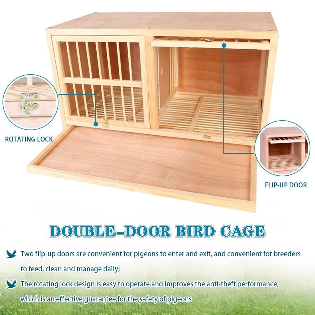 Jaula para Palomas de Exterior de Madera Maciza, Paquete de 3 Unidades, con Separador, Ideal para alimentación y cría, diseño Espacioso (80 cm x 3), Duradera y Resistente a la Intemperie.