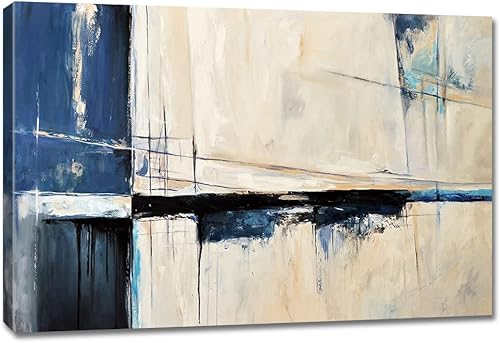 Miniatura 35 de Lienzo grande de arte abstracto para pared, pintura moderna de grafiti azul y gris, escena de tormenta sobre fondo blanco, ilustraciones enmarcadas