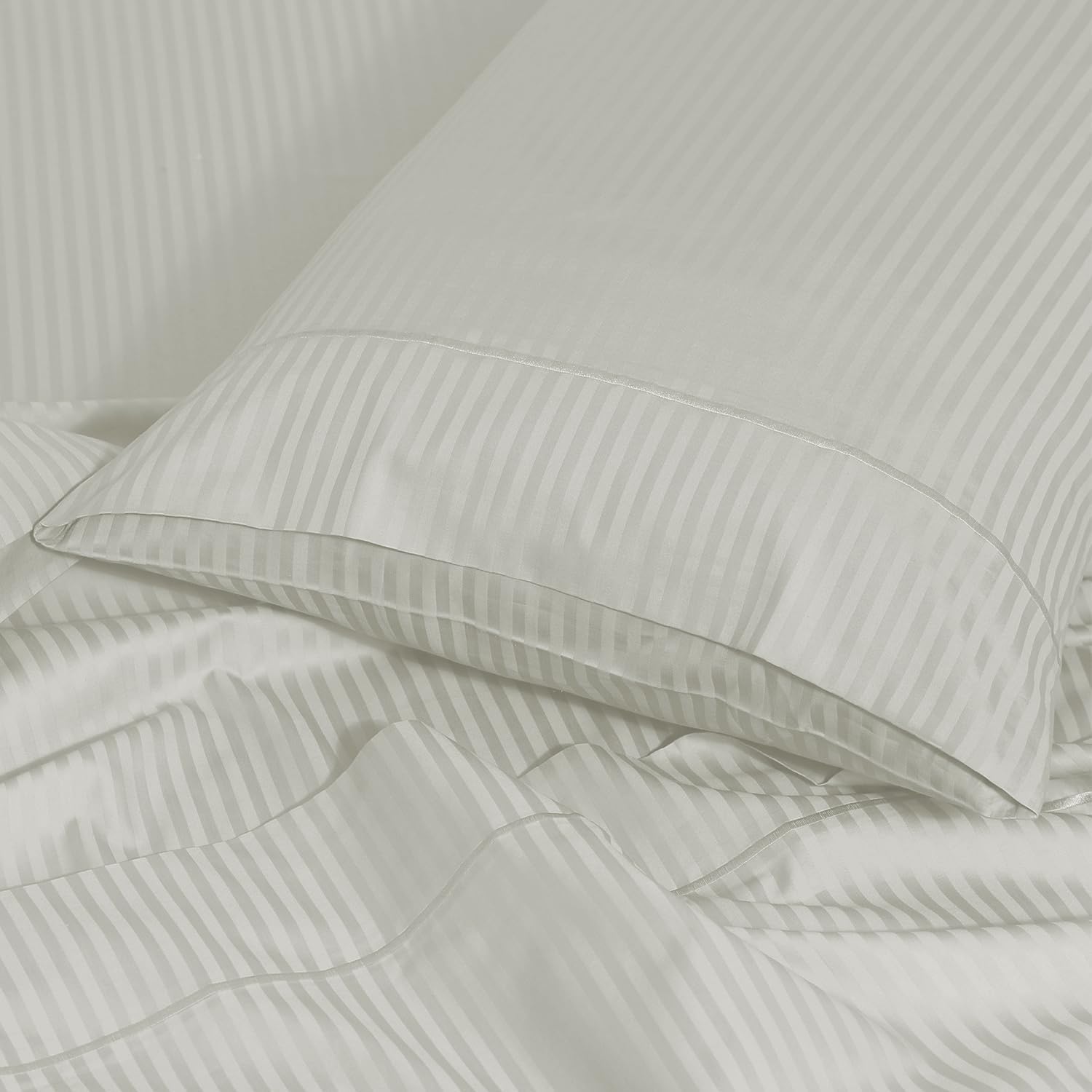 Feather & Stitch 100% Cotton King Pillow Covers Set of 2, 500TC Envelope Closure Pillowcases, Soft Luxury Damask Stripe Sateen Weave Pillow Case for Sleeping, 20x40 Inches - Blue Blush Stripe