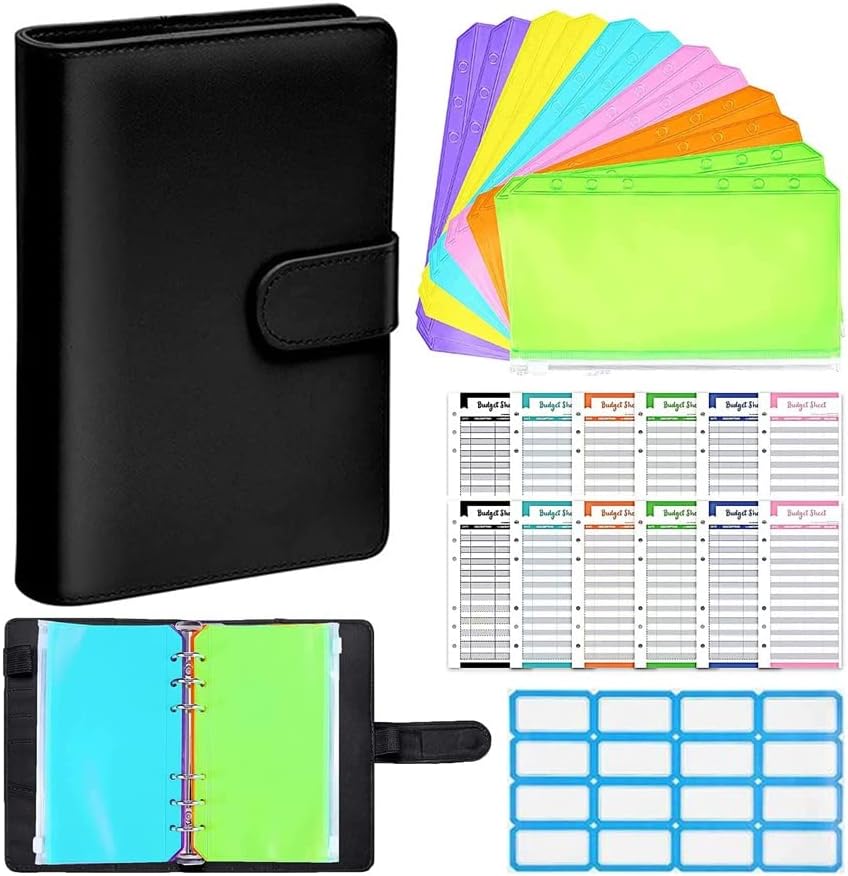 N/A A6 Budget Binder Cash Envelopes Planner Organizer with 12 Pockets,Budget Sheets,Sticker Labels,for Money Saving Budgeting (Color : B, Size : 18.5 * 12.5cm) : Office Products