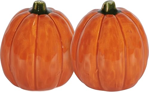 Miniatura 2 de Juego de 2 saleros y pimenteros de cerámica de calabaza naranja de 2.25 pulgadas, decoraciones de mesa de otoño y Acción de Gracias