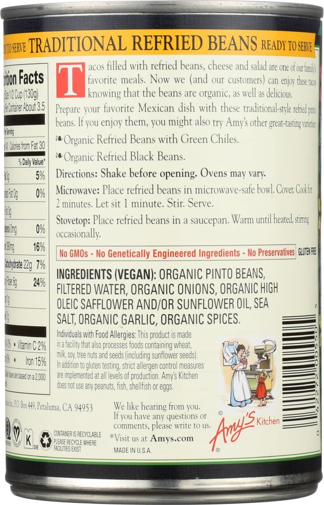Amy's Organic Refried Beans, 15.4-Ounce Cans ( Value Bulk Multi-pack)(PACK OF 24)