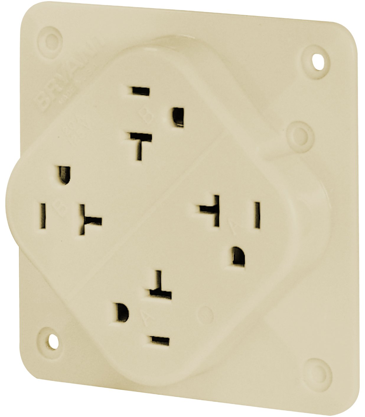 Bryant Electric 21254I 20 Amp 125V 2-Pole 3-Wire Commercial/Industrial Grade Grounding QUADPLEX Receptacle, Ivory