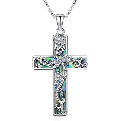 JKR Abalone Shell Cross Necklace for Women Sterling Silver Religions Faith Jewelry Birthday Christian Gift for Her Mom Wife Nana Daughter
