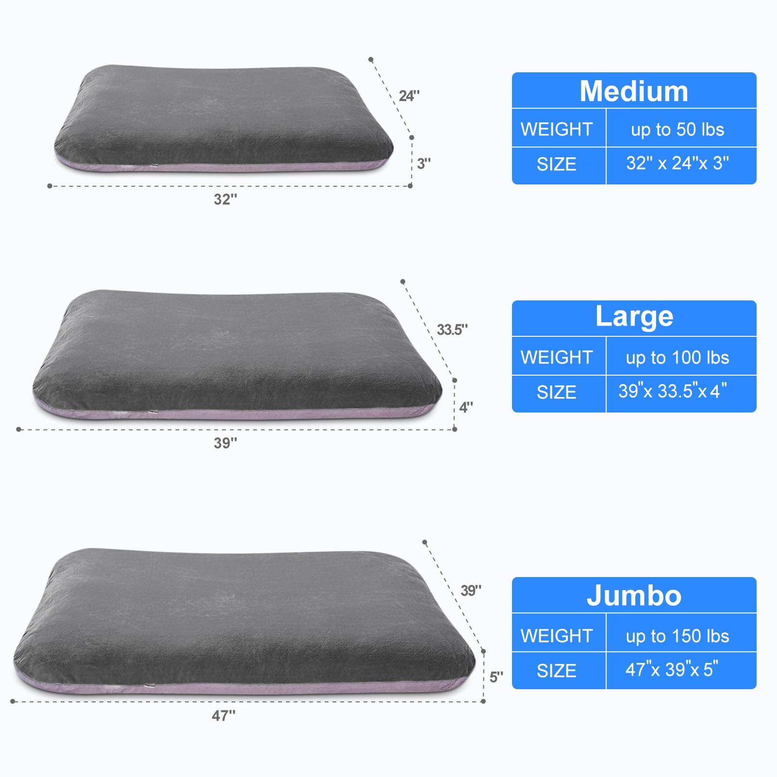 Magic Dog Cama grande súper suave para perros, camas ortopédicas de espuma para mascotas de 39 pulgadas con parte inferior antideslizante, colchón de dormir para perros con funda extraíble y lavable,