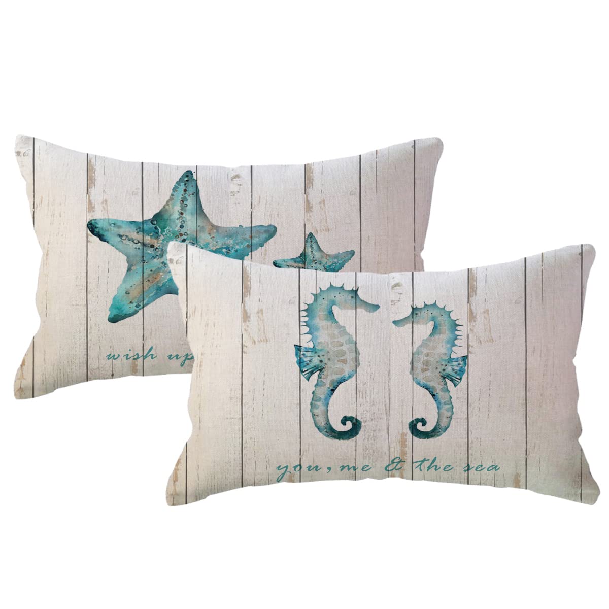 ULOVE LOVE YOURSELF 2-Pack Beach Throw Pillow Covers - 18x18 Inch Ocean Theme Starfish & Seahorse