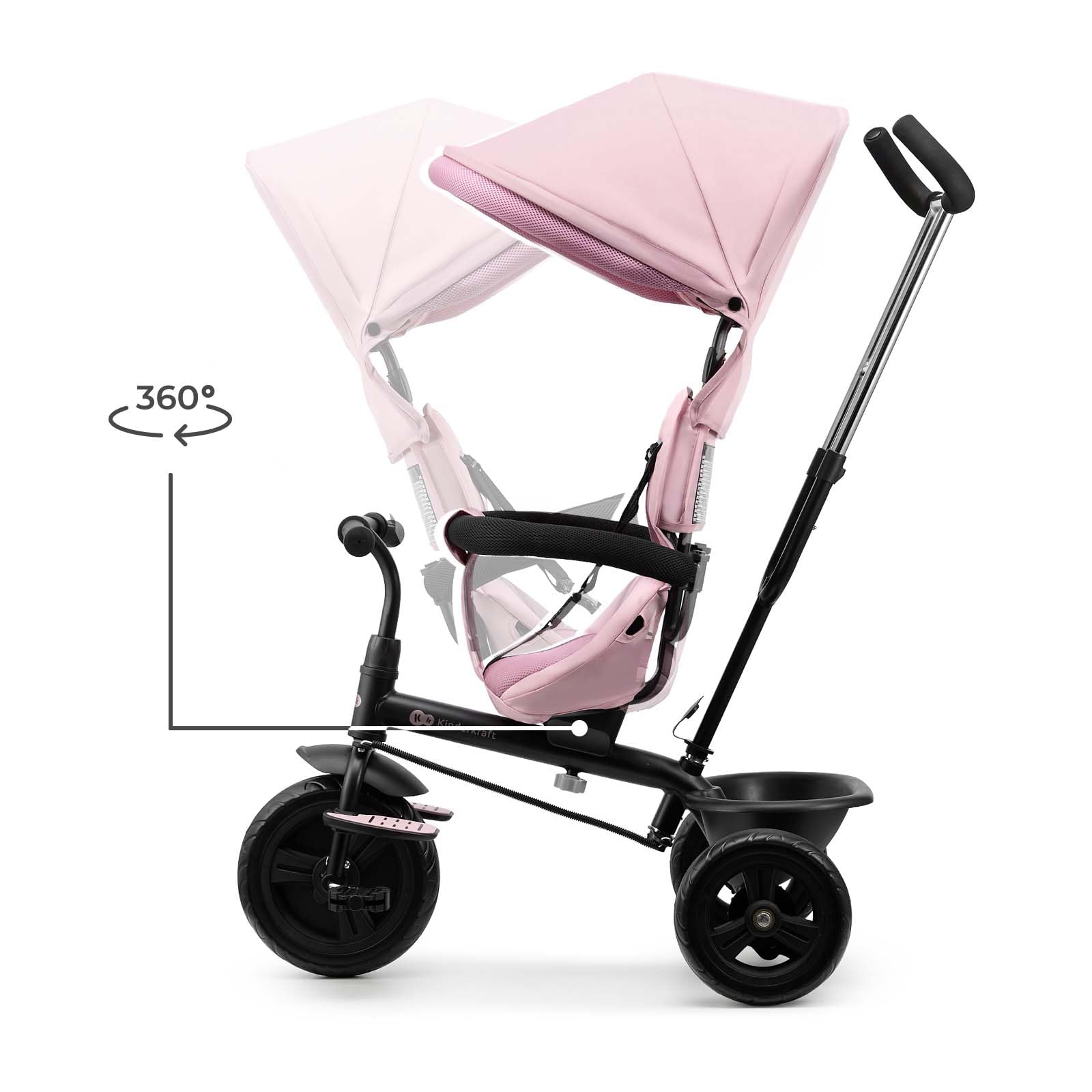 Kinderkraft FREEWAY 2, Triciclo Evolutivo per Bambini, Seduta Girevole a 360°, Pedali Liberi, Cintura a 3 Punti, Freno Centrale, 9 Mesi-5 Anni, Rosa