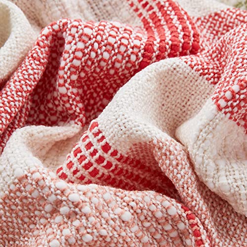 Amélie Home Checkered Texture Woven Throw Blanket, Buffalo Plaid Pink Decorative Colorful Throws With Tassels, Soft Cozy Lightweight Blanket For Couch Chair Sofa Bed Outdoor In Spring Summer, 50X60 #TOP2