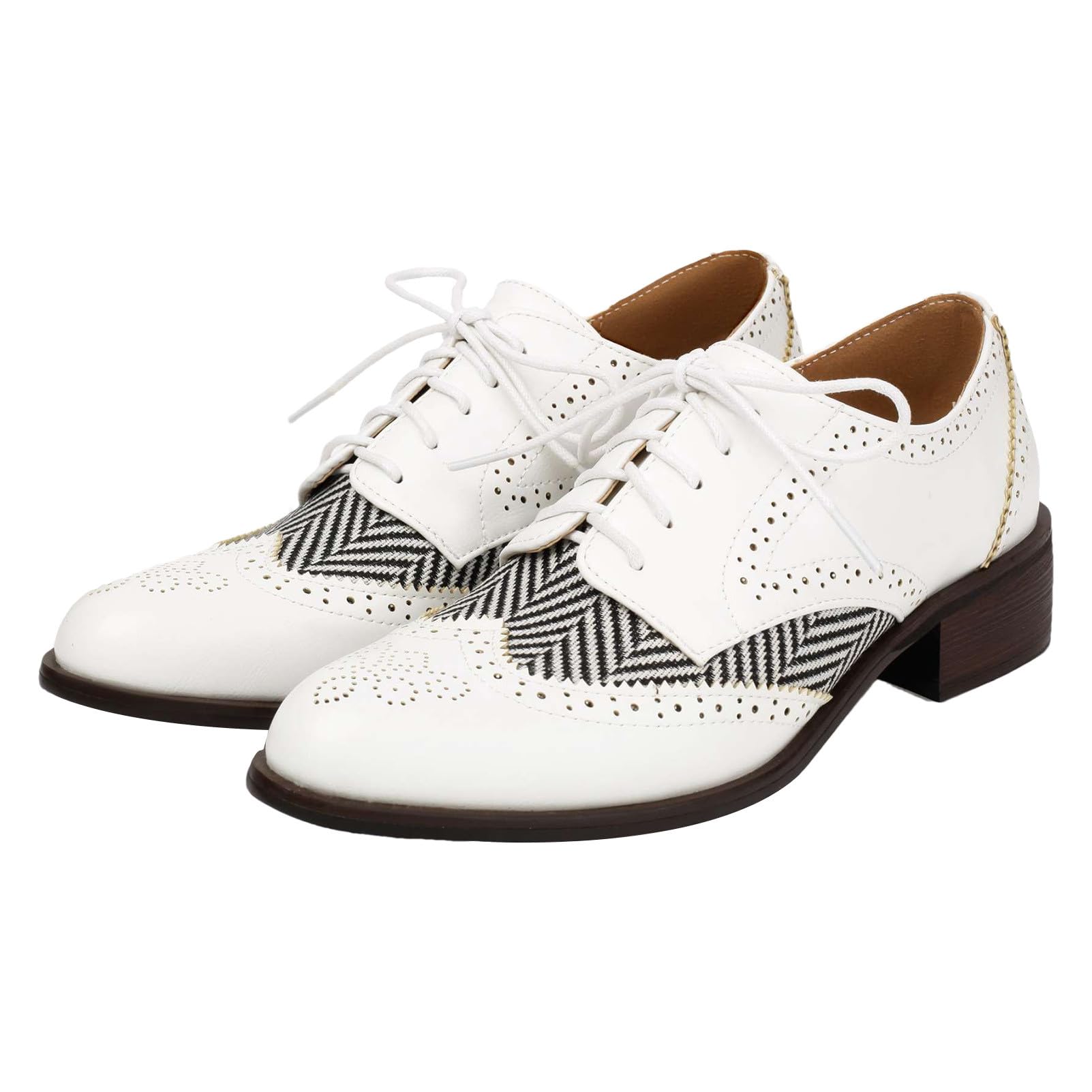 rismart Femmes Classique Lacets Bouts d’Ailes Talon Epais Contrasté Oxford Chaussures Habillées