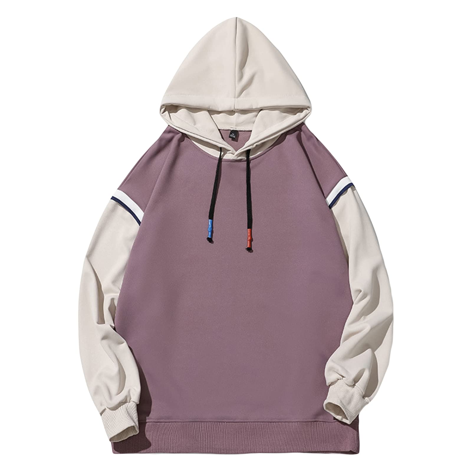 Maiyifu-GJ Men's Color Block Casual Hoodie Pullover Hip Hop Patchwork Hooded Sweatshirt Casual Long Sleeve Hoodies Outwear (Light Purple,3X-Large)