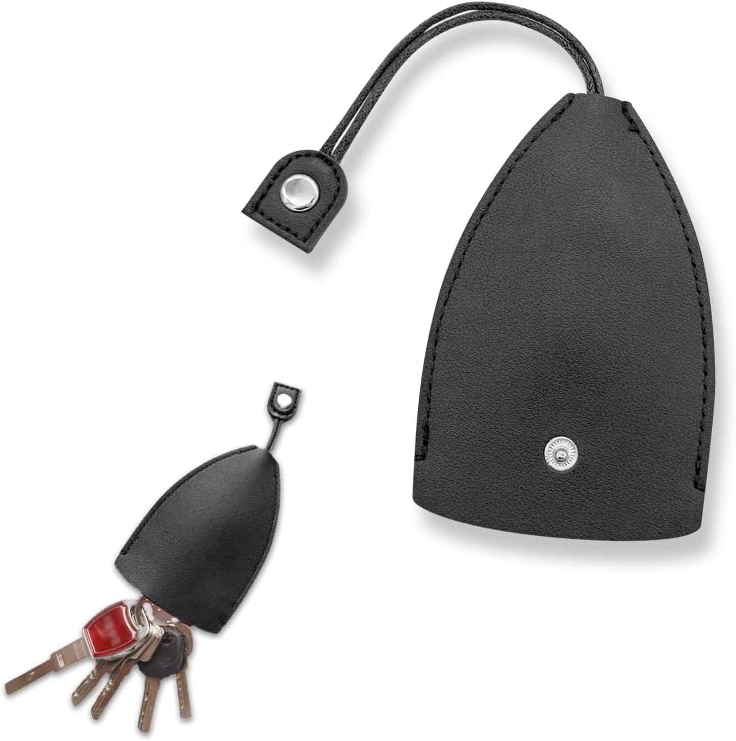 2 PCS Car Key Pendant, 5.51" x 2.95" PU Leather Hidden Pull-out Key Protector, Compatible with Most Cars (Black)