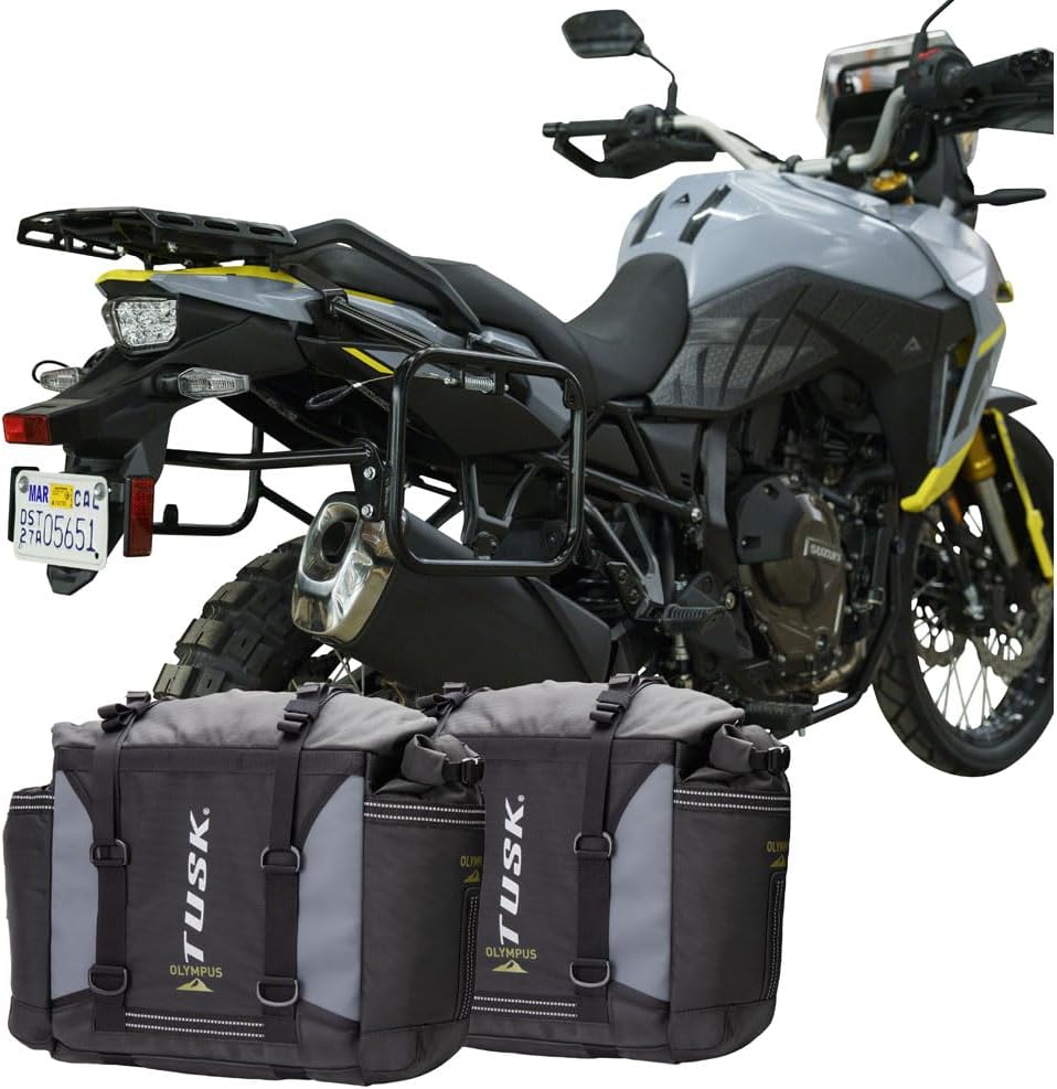TUSK Pannier Racks with Olympus Pannier Bags Black/Grey for Suzuki V-Strom 800DE Adventure 2023-2025