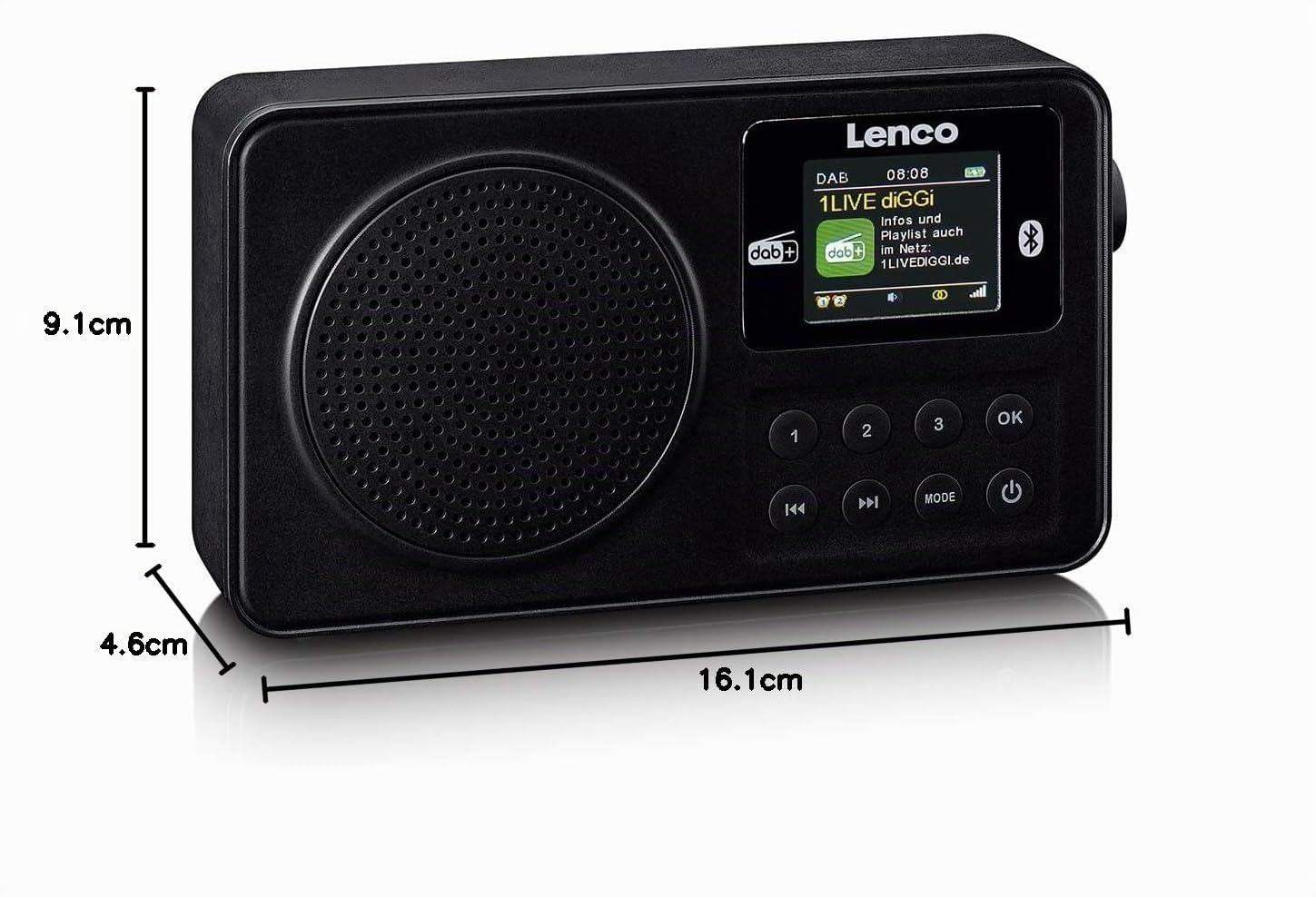 Lenco PDR-033BK Dab+ Radio Portable – Bluetooth 5.3, FM, Batterie, écran Couleur, réveil, minuterie de Sommeil, 3 Touches Favorites, Prise AUX et Casque, USB-C, jusqu'à 10 h d'autonomie, Noire
