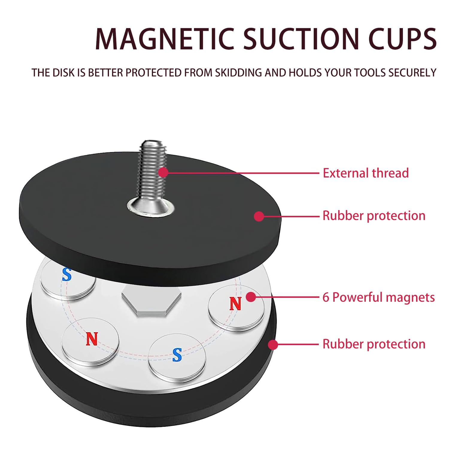 8 Stücke Magnet Mit Gewinde Neodym Magnet-System Gummiert Starke Magnete Ø 43mm Mit M6 Außengewinde 10kg Haftkraft für Schrauben Öse Oder Haken (Schwarz)