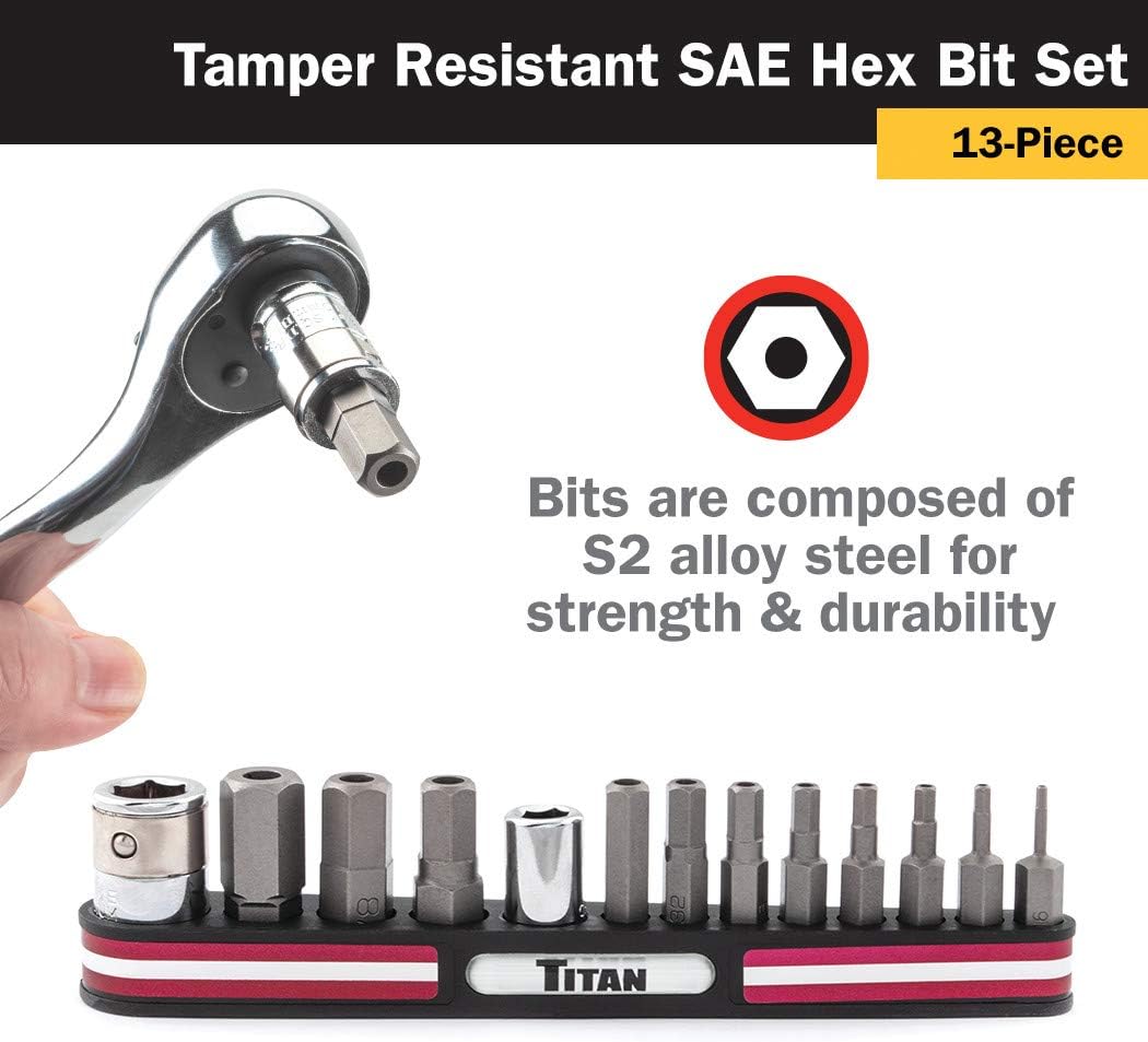 Titan 16135 13-Piece Tamper Resistant SAE Hex Bit Set