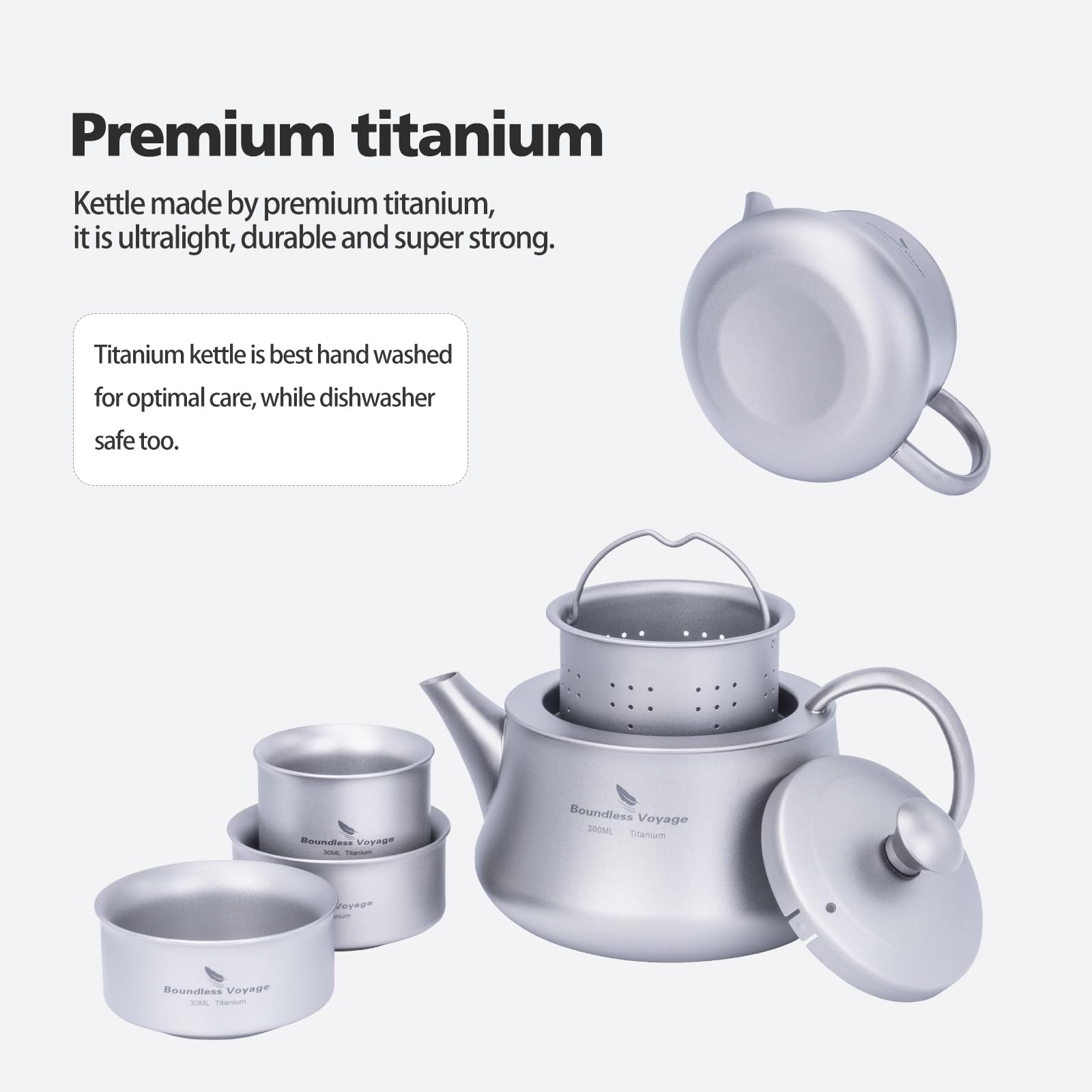 Boundless Voyage 300 ml Titan-Wasserkocher, tragbares Kung-Fu-Tee-Set, wiederverwendbar, für Reisen, Camping, Teetassen-Set (D-Ti3119D)