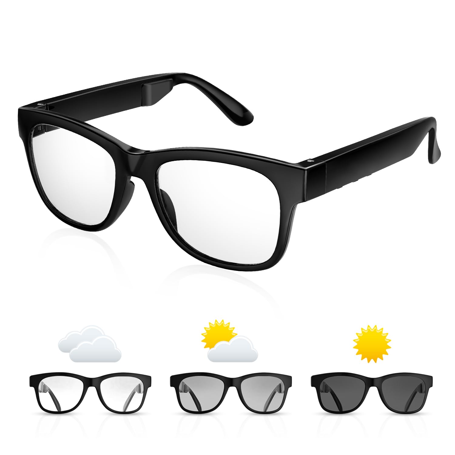 Qztelectronic Bone Conduction Glasses With Open-Ear Headphones, Smart Glasses Dual Bluetooth Pairing, Blue Light Glasses Photochromic Lenses, Ip6 Waterproof, Hand-Free Calls & Music, Day & Night