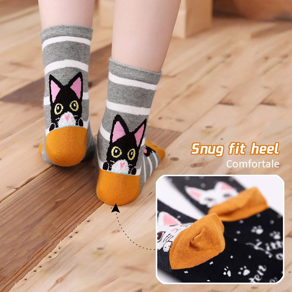 Chaussettes 5 Doigts Femme Coton Chaussettes Orteils Séparés Running Chaussette Doigt de Pied Sport Femme Fantaisie Drole Motif à Animaux Chat Chien Taille 36-41