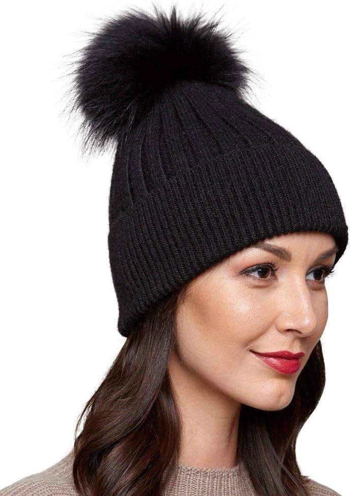 frr Coco Rib Knit Beanie with Finn Raccoon Pom Pom
