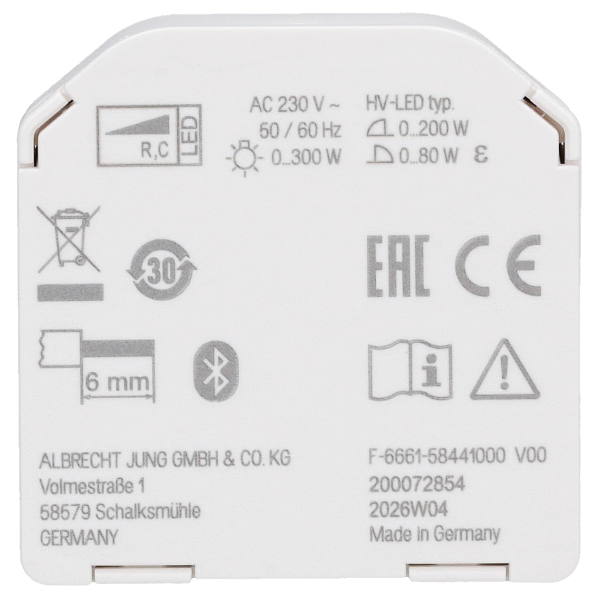 JUNG HOME BTPD1B2U Puck Dimmer Unterputz LED Universal-Dimmer 1-fach | mit 2 Binäreingängen Bluetooth