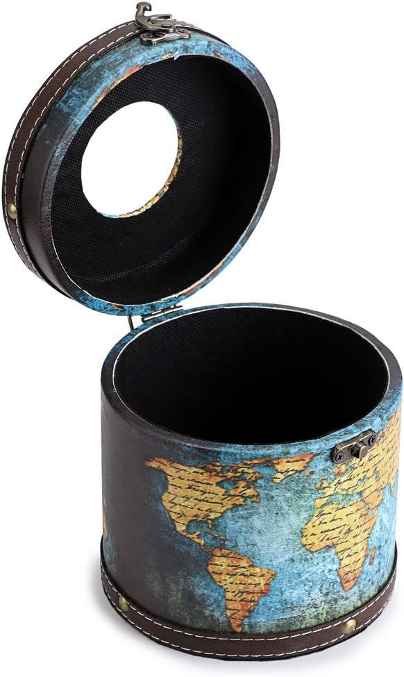 Sumnacon Round Tissue Box Cover Retro Wooden Tissue Holder with Lid, Round Wood Toilet Paper Cover Decorative Tissue Box Holder for Bathroom Toilet Living Room Table Desk Office, Green Map