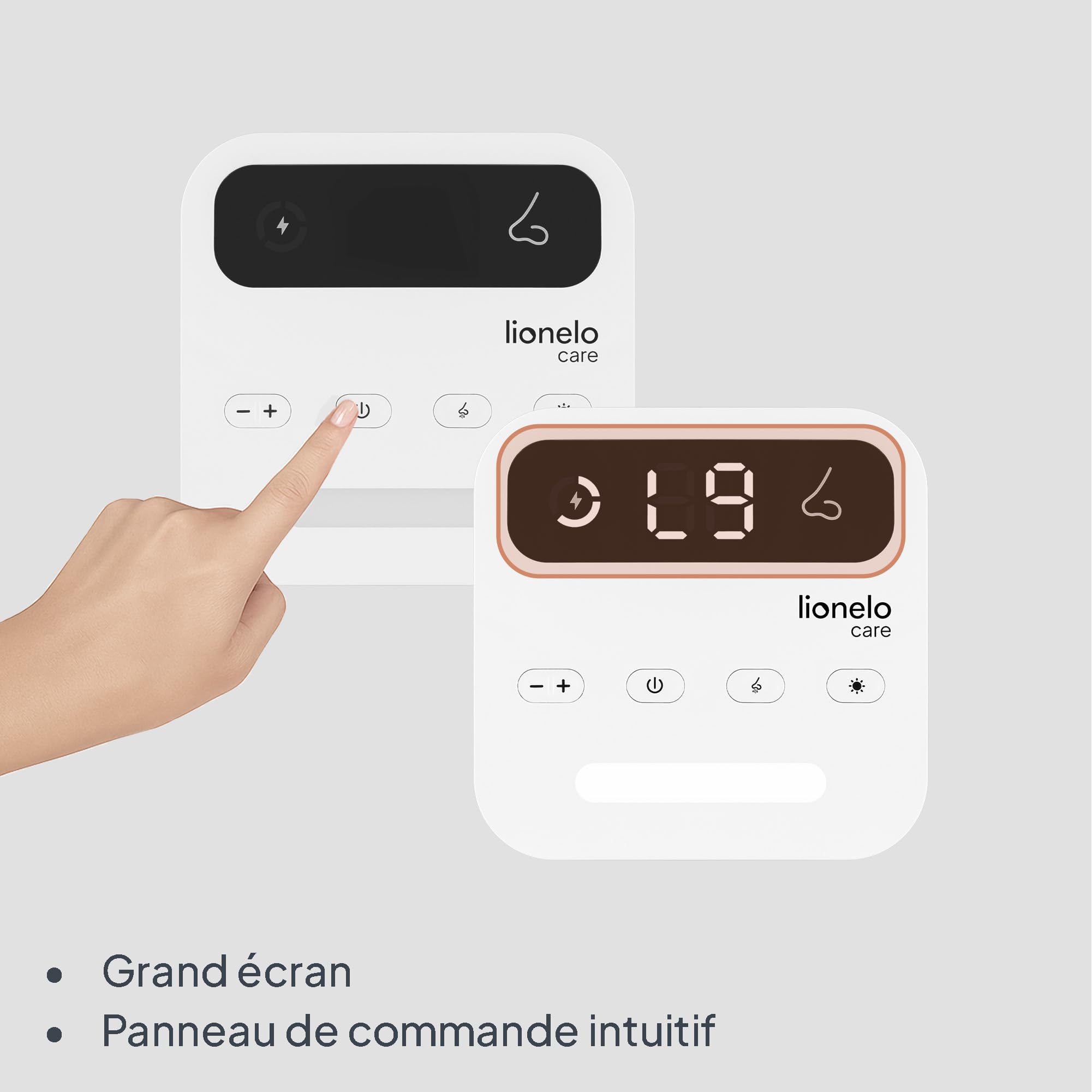 LIONELO BabyAir Flow Aspirateur Nasal Électrique Bébé Sans Fil | 9 Niveaux D’Aspiration | Débit 7,5 L/Min | 3 Embouts Silicone + 6 Filtres | Lumière Nocturne | Autonomie 2,5 H | Recharge USB-C