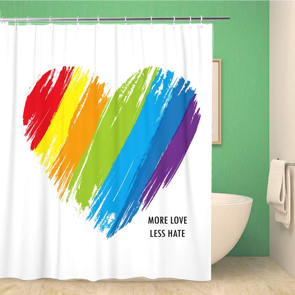 Awowee Color 15 Decor Shower Curtain Colorful Pride Lgbt Heart In Rainbow Love Gay 152X180cm Polyester Fabric Waterproof Bath Curtains Set With Hooks For Bathroom