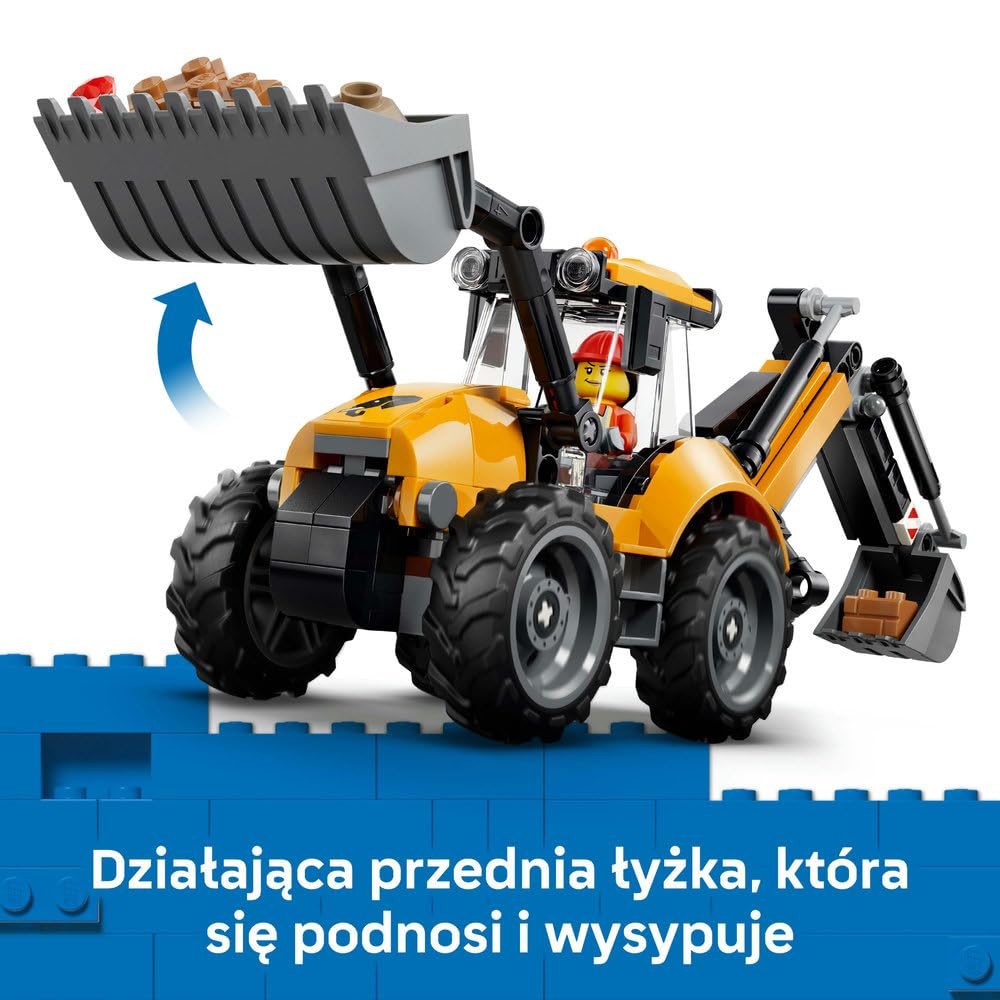 LEGO City Żółta koparko-ładowarka, zabawka konstrukcyjna dla dziecka w wieku od 7 lat, zestaw dla miłośników maszyn budowlanych, pomysł na prezent dla chłopca lub dziewczynki 60480