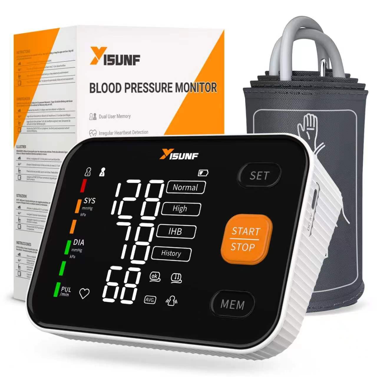 YISUNF Blood Pressure Monitors, Upper Arm Large Cuff Machine for Home Use, Manual BP Kit with Dual User Memory（240 Records）- Heart Rate Detection, Heart Rate Detection, WHO Indicator
