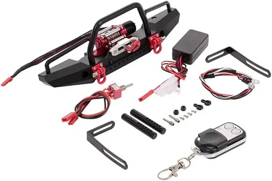 for TRX-4 for Traxxas for Axial for SCX10 Bumper Metal with Winch 2 Light Remote Controller Receiver RC Crawler Car Parts Rc Car Headlamps LightsB