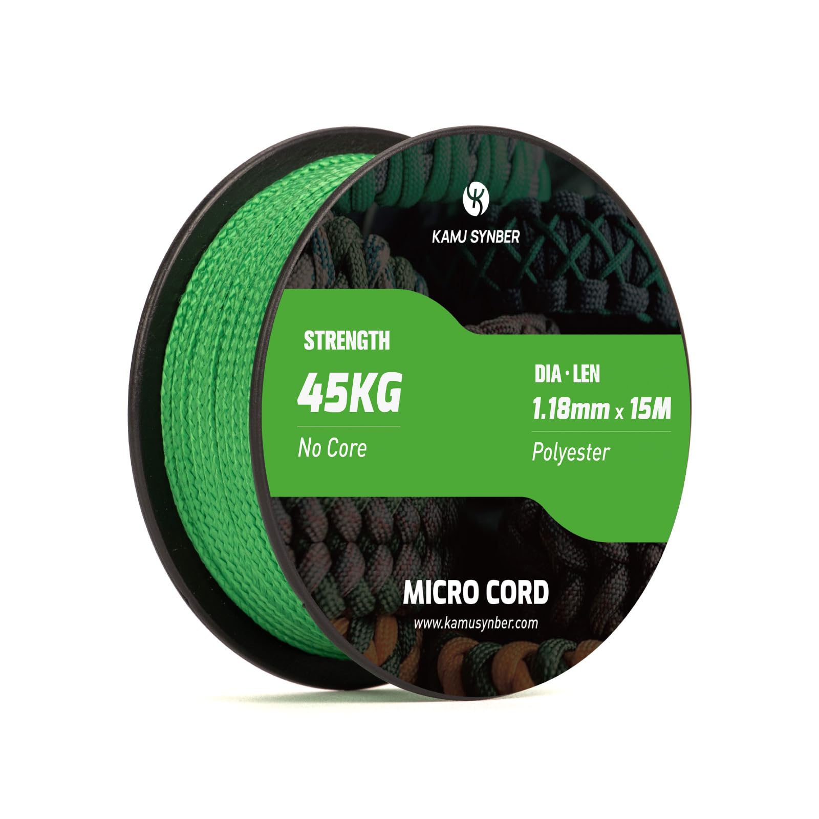 Kamu Synber Micro Cord 1.18mm Paracord Braided Rope 15m Spool for Bracelet, Crafting, Jewelry Making, Key Chains | Support 45kg | Jade Green