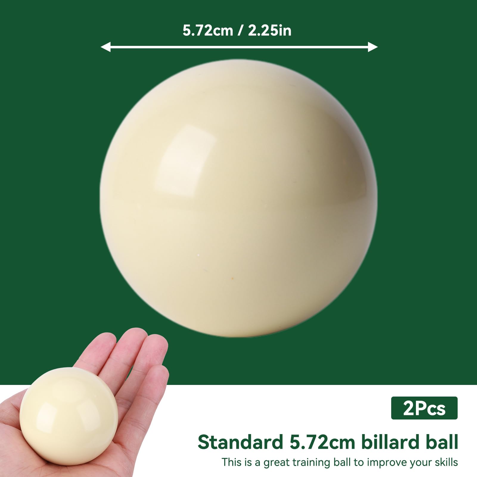equlup Snooker Pool Cue Ball, 2 Pcs Cue Standard 5.72CM Billard Ball Resin Billardsball White Billiard Balls for Billards Training