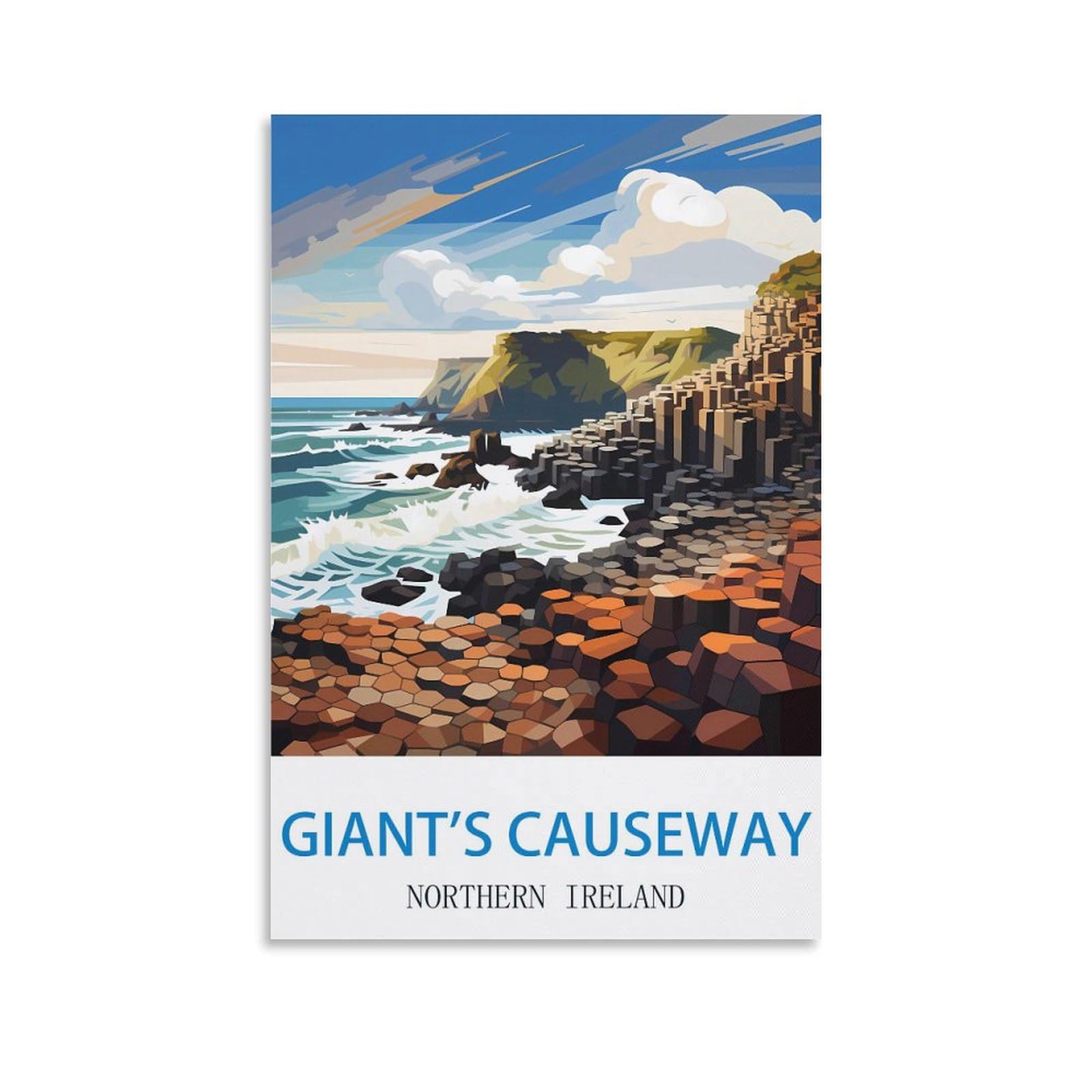 Lnmnjesg Unframe-Style Giant's Causeway Northern Ireland Vintage Travel Posters 08X12inch(20X30cm) Canvas Painting Wall Art, Wall Decor Pictures Prints For Living Room Bedroom