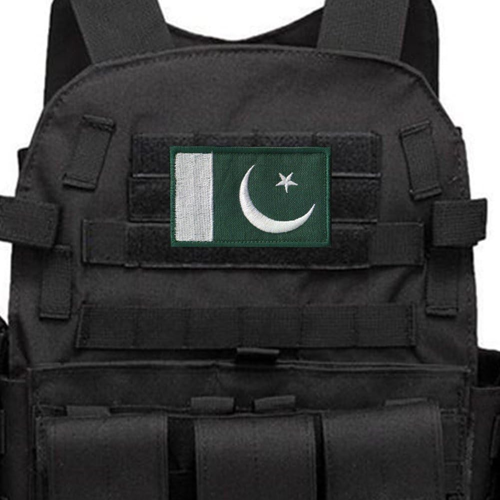 Zestaw 2 haftowanych naszywek z flagą Pakistanu, emblemat wojskowy z haczykiem, na kapelusze, plecak, odzież, mundury