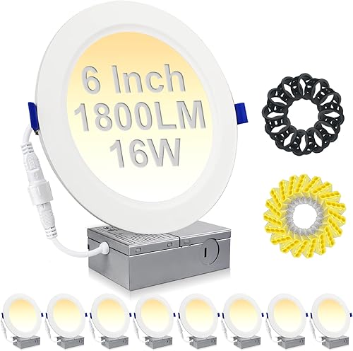 Miniatura 12 de Paquete de 4 luces LED empotrables de techo de 6 pulgadas, 1800 lm, 16 W = 200 W, 5CCT 5000 K/4000 K/3500 K/3000 K/2700 K seleccionables, 5