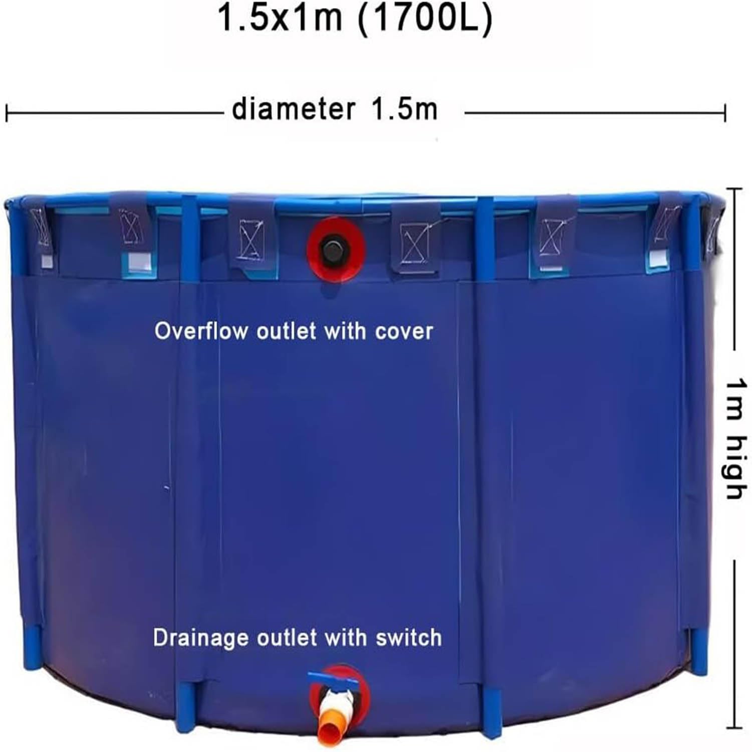 Piscina fuori terra rotonda portatile con supporto e valvola di scarico, ideale per attività ricreative all'aperto e piscicoltura, facile installazione e design durevole