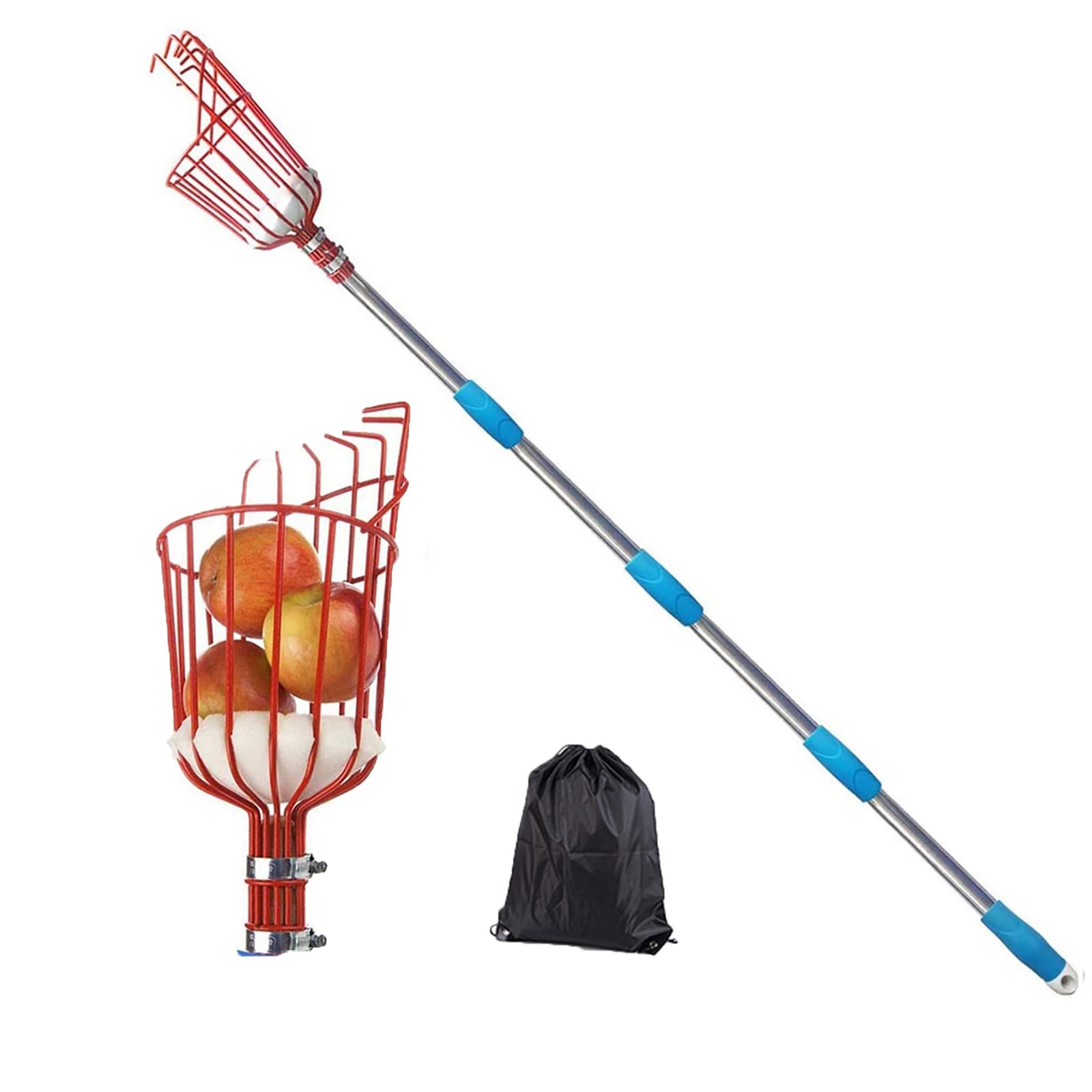 Raccoglifrutta Telescopico, Raccogli Frutta con Testa a Cestello Asta di Estensione da 1.9 m/6t, Harvesters Metallo Attrezzo per Mele Pere Limone Strumento di Raccolta da Giardinaggio