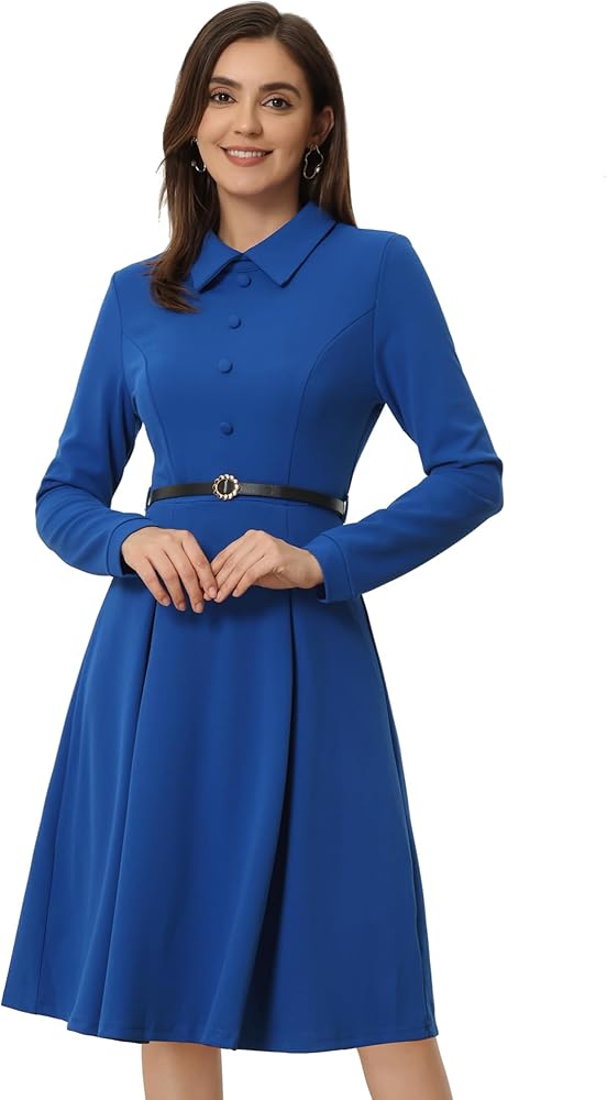 Allegra K Women's Elegant Long Sleeve Button Decor Belted