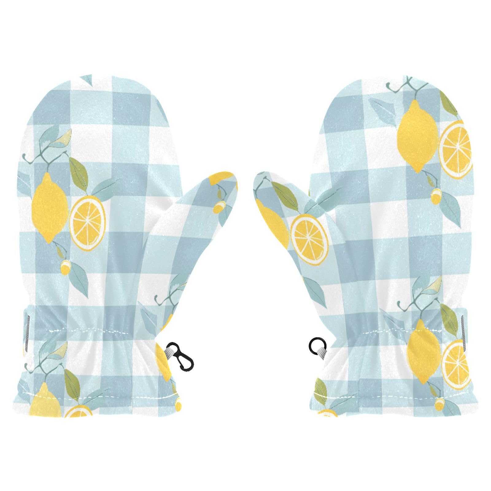 Kid's Winter Gloves Children Warm Gloves Lemon Blue and White Plaid for Boys Girl Age 4-6 Years