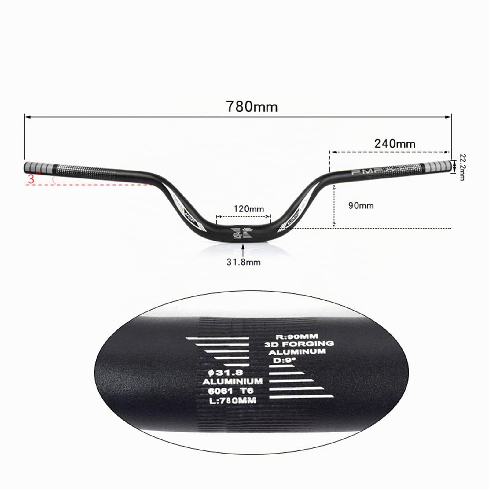 Sharplace Guidon de Vélo 72/78cm 31.8mm en Alliage d'Aluminium à Vélo VTT Riser Guidon Cintre Extra Long Durable et Facile à Installer, Multicolore