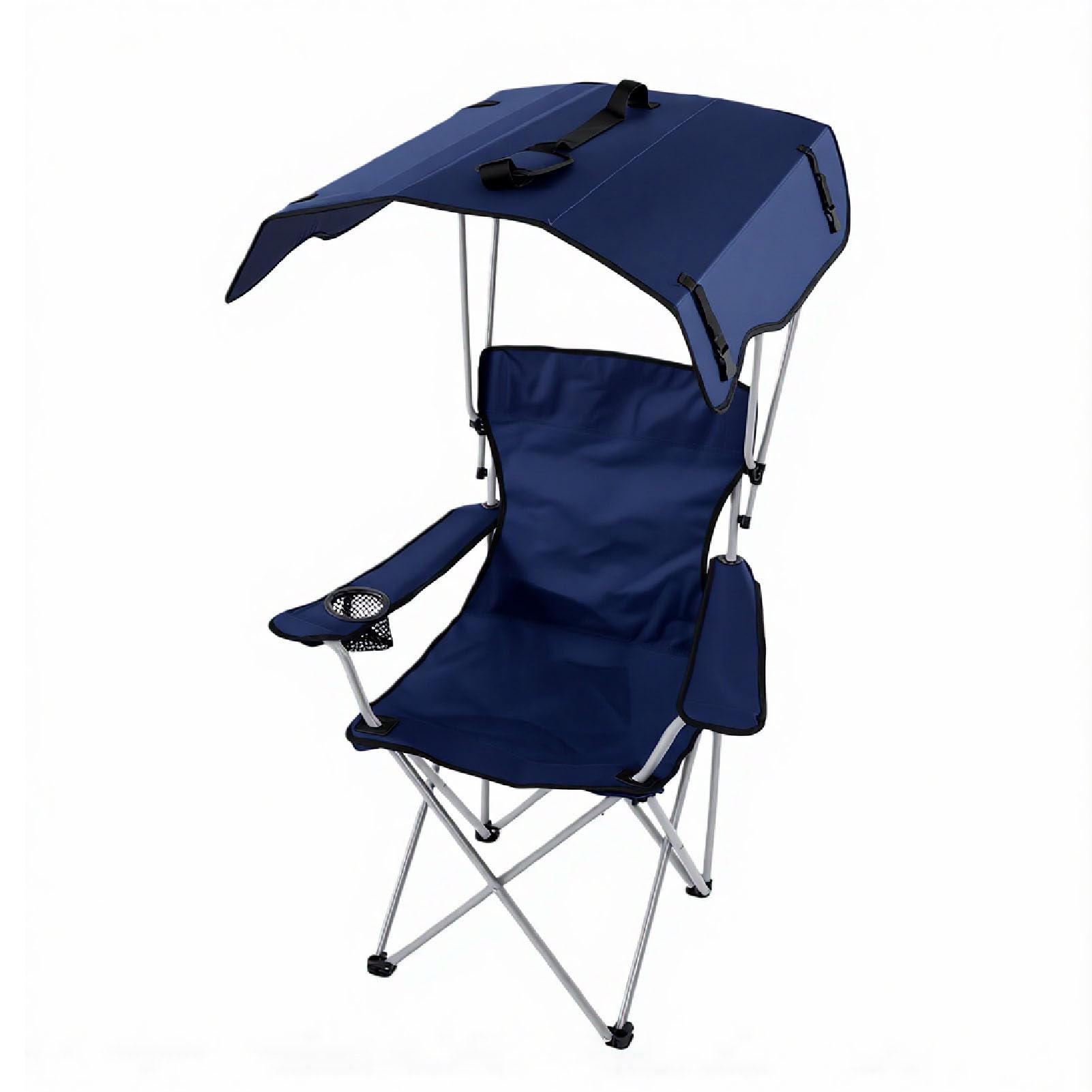 Sedia da Spiaggia Portatile con Parasole Retrattile per attività All'aperto, Campeggio, Pesca, Struttura in Acciaio