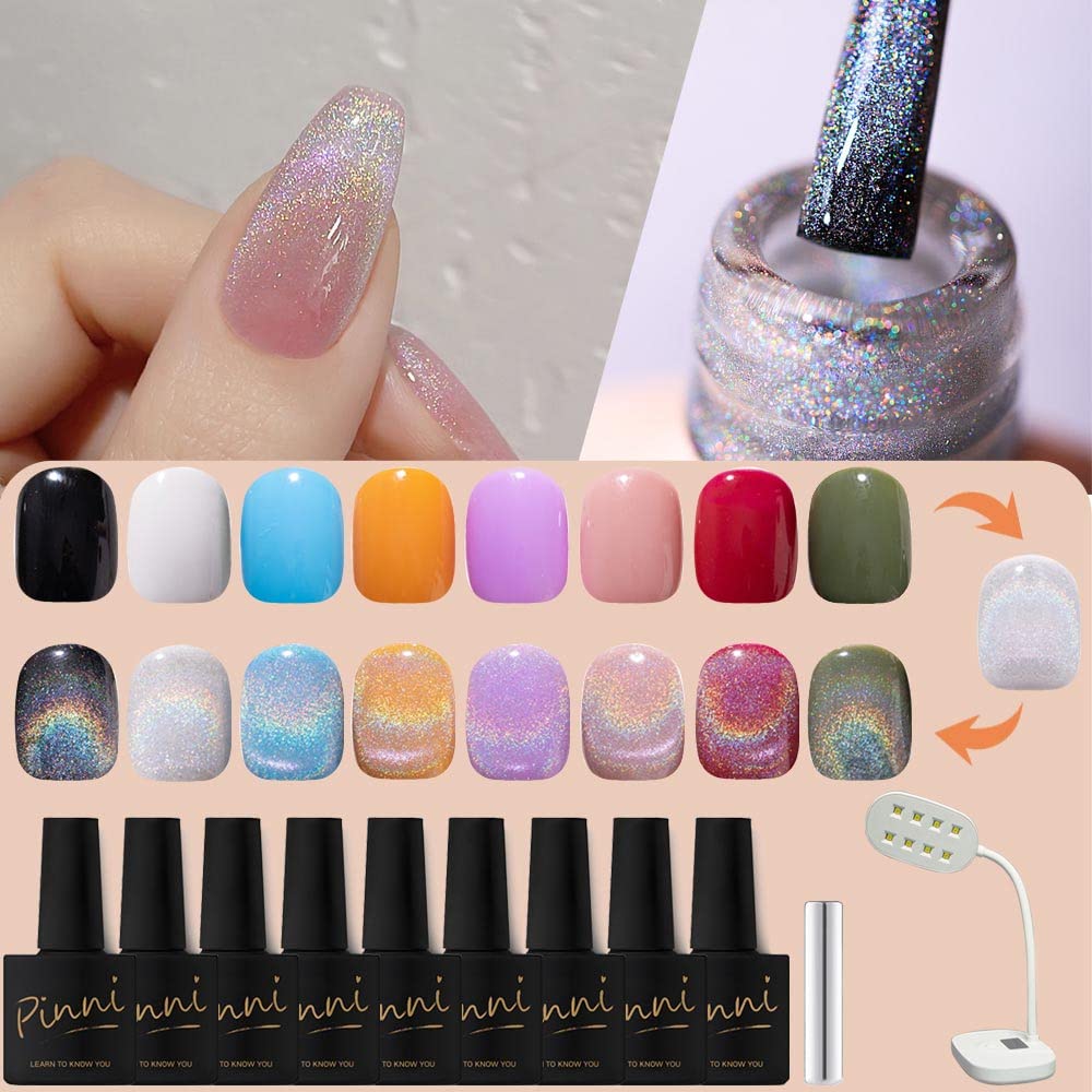 kit esmalte semipermanente Ojo de gato arcoíris universal 9D esmaltes semipermanentes de brillo reflectante holográfico esmalte uñas de gel de diamante láser, palos magnéticos, lámpara de uñas de mesa