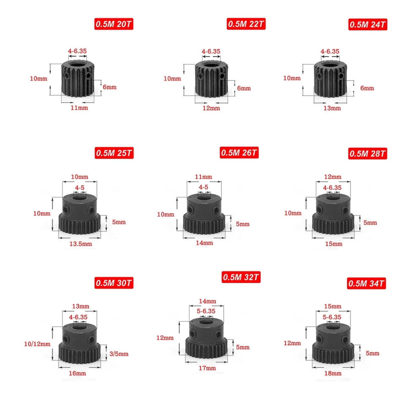 Bevel Gear Pinion Hardware Mechanical 0.5 Mod 45# Steel Spur Gear with Step 0.5M Pinion Gear 0.5 Motor Gear Parts Accessories Inner Hole 8mm 20/22/24/25//26/28/30/32/34/36-45T Teeth(22 Teeth)