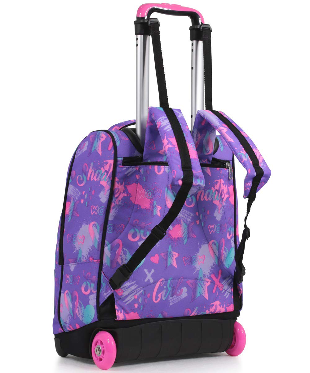 Seven Zaino Trolley, Scuola Elementare, Doppio Uso, Doppio Scomparto, Spallacci a Scomparsa, Bambina, Iridescent, nero/rosa