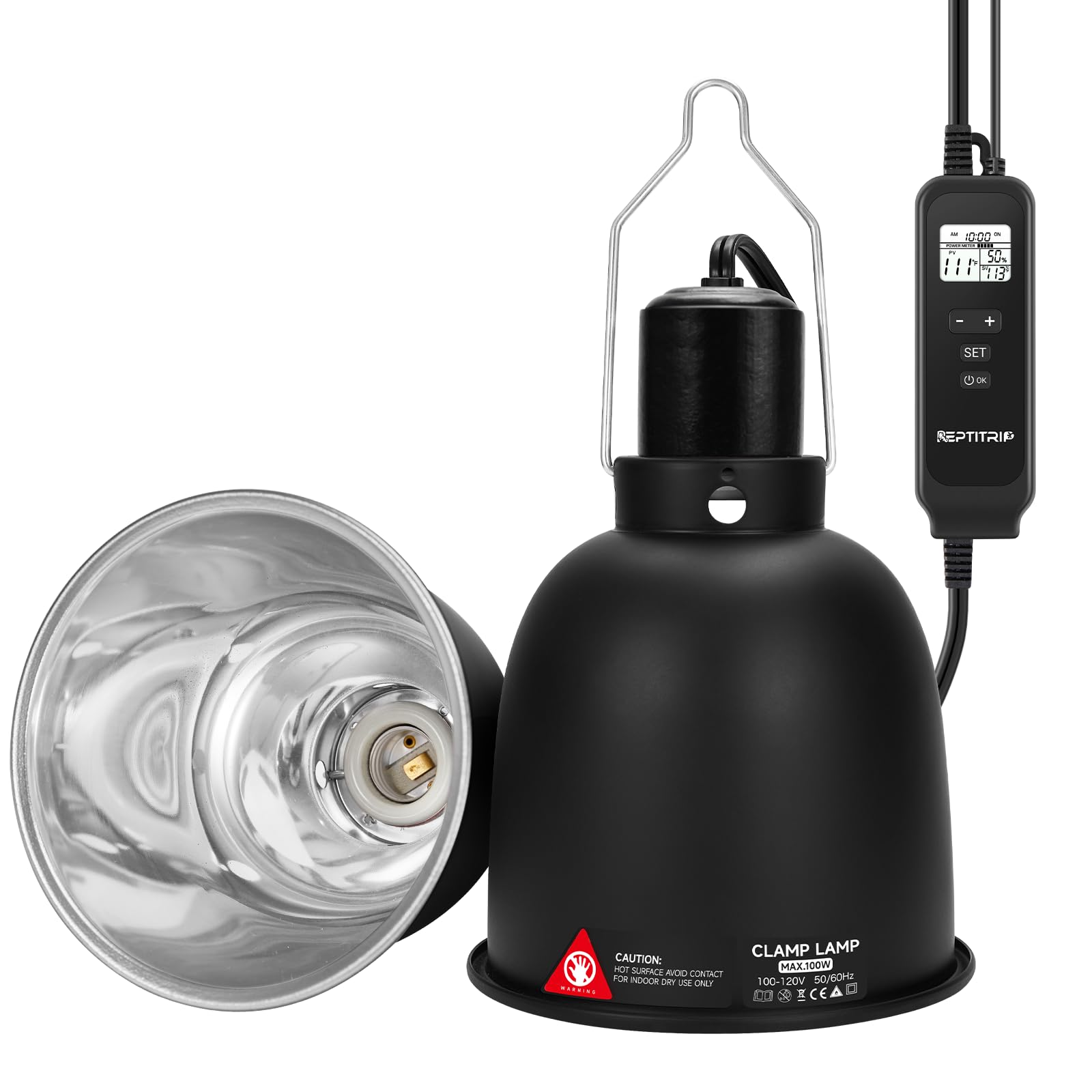 5.5-Inch Reptile Heat Lamp Fixture with PID Dimming Thermostat, Independent Day & Night Temperatures, Lampshade MAX 100W (Bulb Not Included)