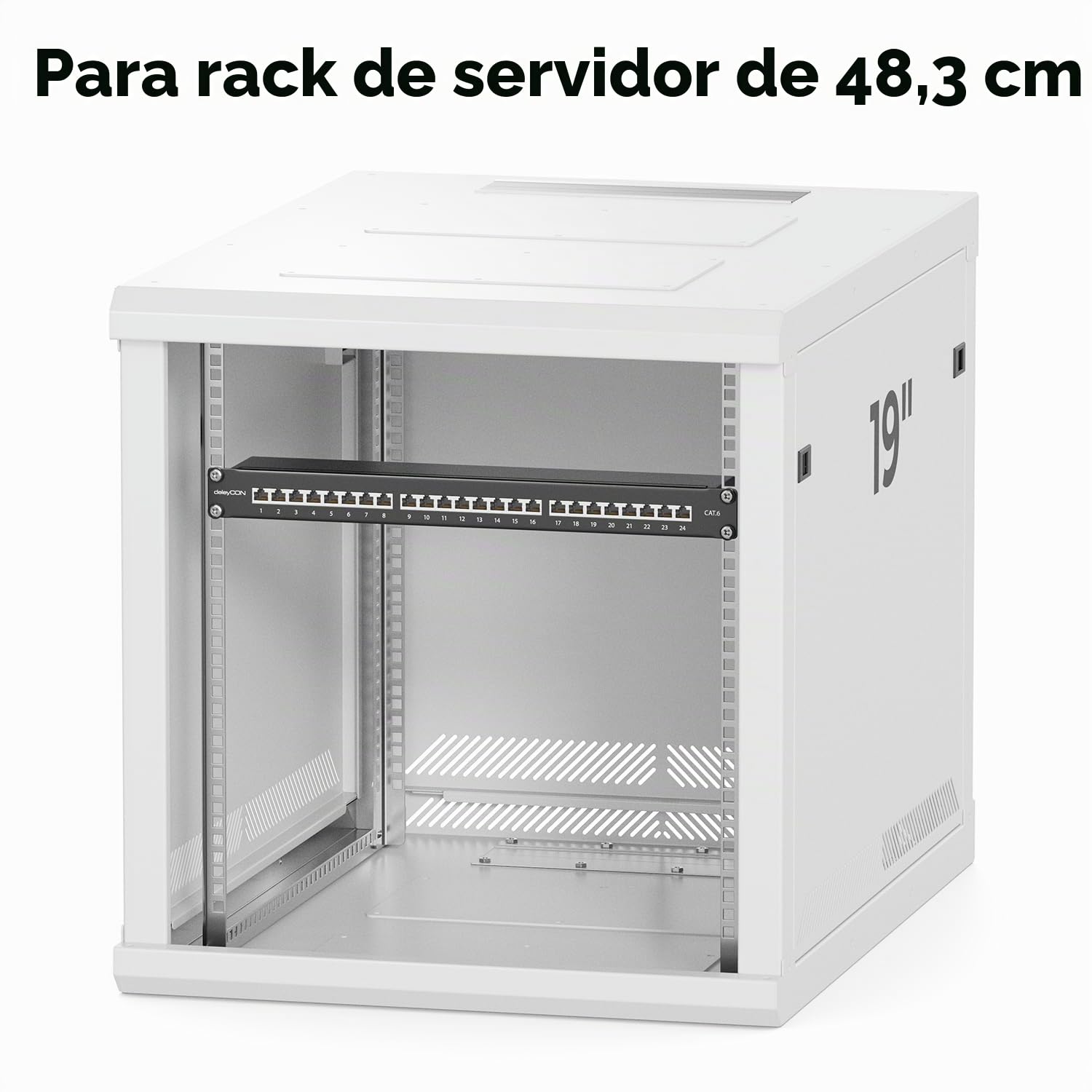 deleyCON CAT6 Patch Panel El Panel de Corrección 24 Puertos Escritorio 19" Pulgadas el Montaje en Rack Ensamblaje del Servidor 24x RJ45 Blindado TIA568A TIA568B - Negro